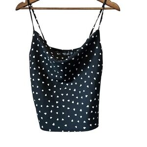 Black Cami Top with‎ White Heart Print Sleeveless Casual Tank Top